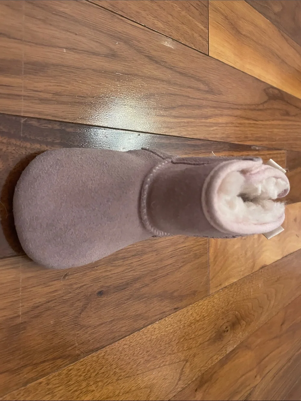 UGG Kids Blush Pink Sheepskin Booties with Satin Bows